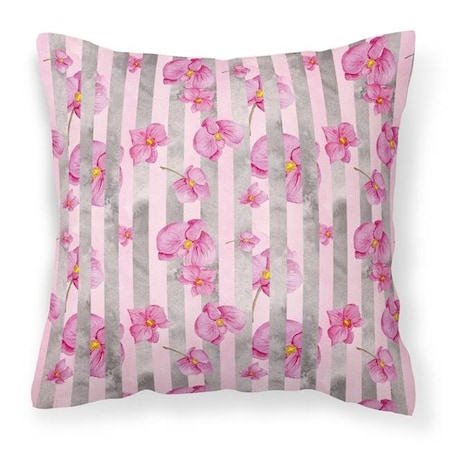 Carolines Treasures BB7502PW1818 Watercolor Pink Flowers Grey Stripes Fabric Decorative Pillow; 18 X 18 In.